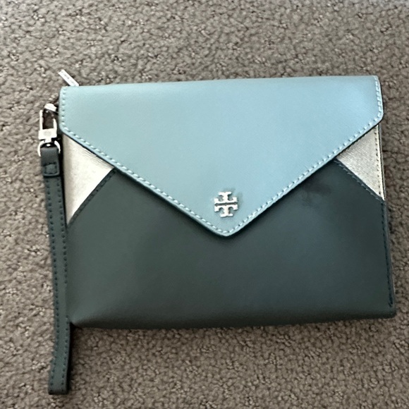 Tory Burch Handbags - NWT Tory Burch Two-Tone Clutch in Blue and Gray
